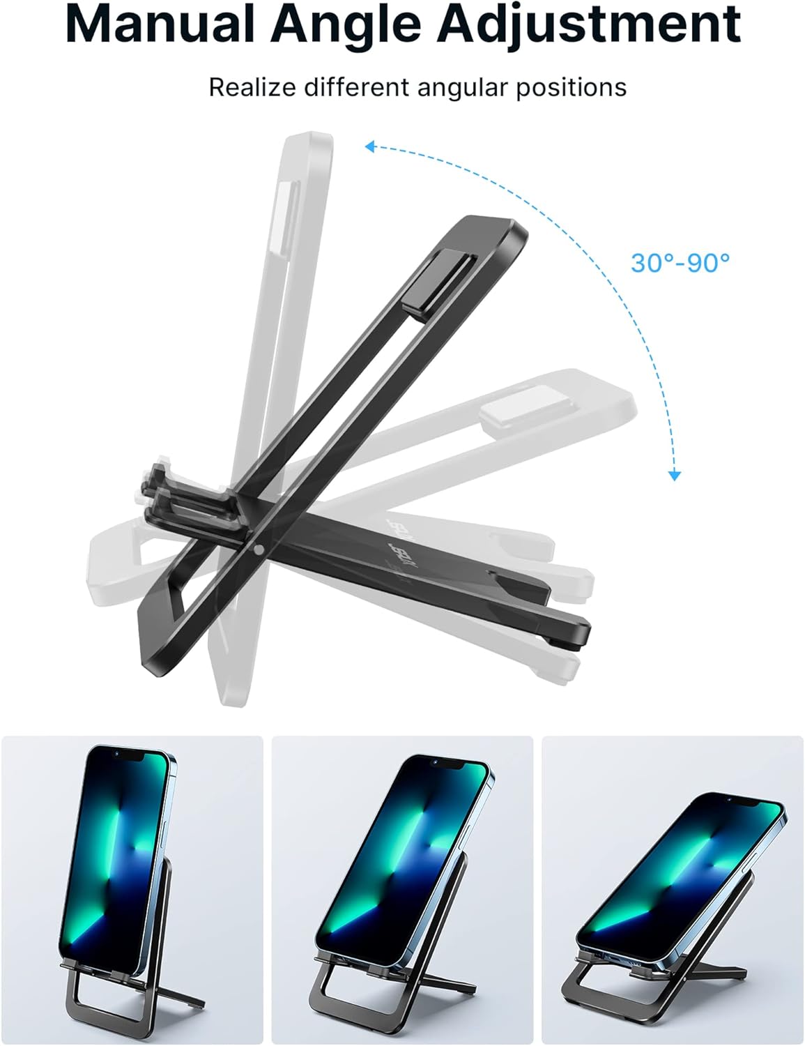 JSAUX Cell Phone Stand, Foldable Aluminum Adjustable Phone Holder for Desk Portable Travel Essentials Office Accessories for iPhone 17 16 15 14 13 Pro Max Samsung S25 S24 S23 Ultra Kindle-Gray