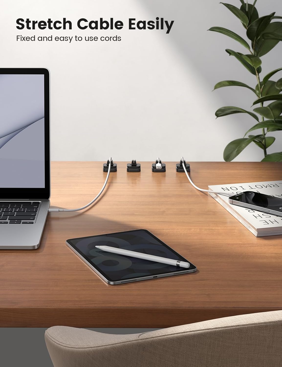 5Pack Cable Spring Holder Clips, Cord Organizer for Desk - Lamicall Adjustable Cord Wire Holder Keeper, Phone Charger Organizer Clips, Wire Cable Management for Nightstand Wall Car Office Desktop