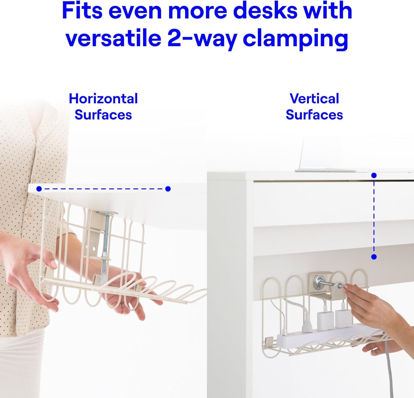 CarryUp Under Desk Cable Tray, No Drill Wire Management Clamp, Computer Cord Organizer, Cable Hider & Holder, Cord Keepers for Home Office Organization, Powder Coated Metal, Easy Install - Grey