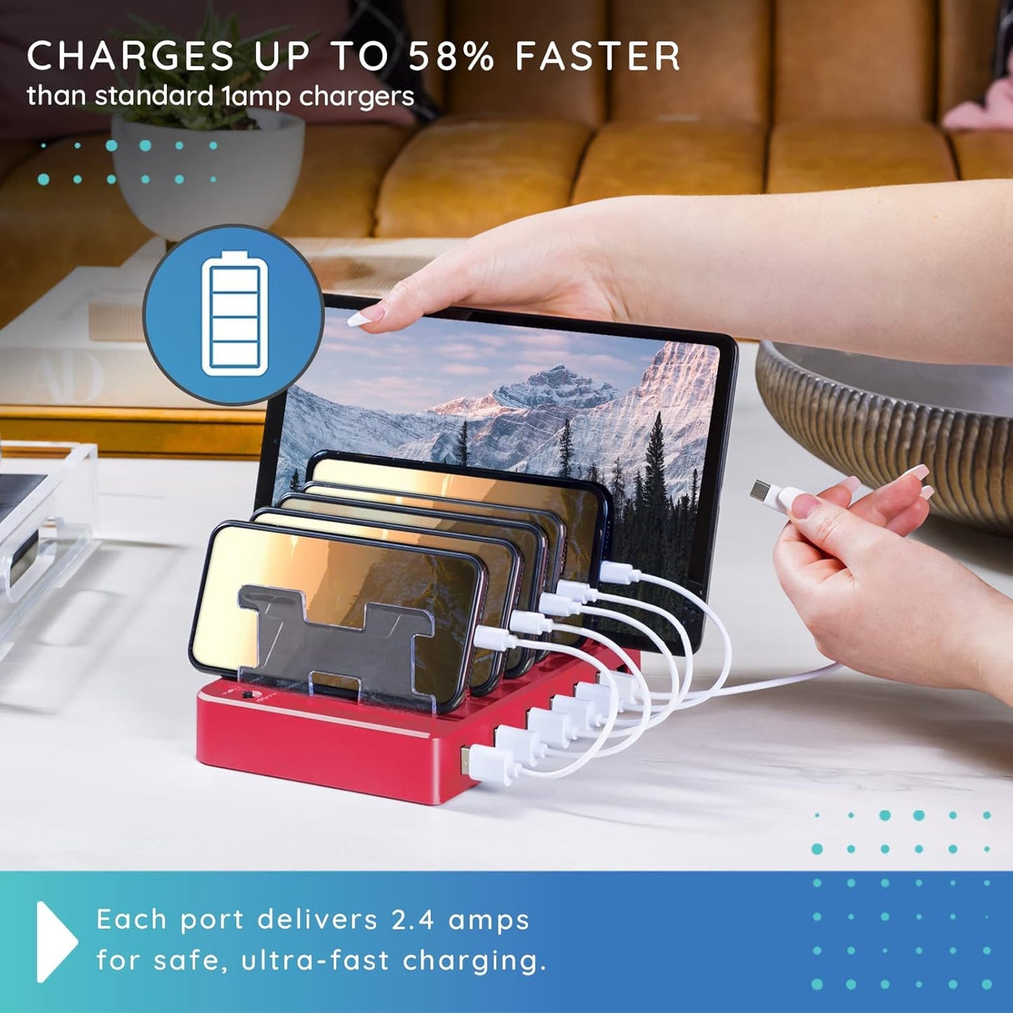 Charging Station for Multiple Devices – 6-Port USB Charging Dock for Apple & Android – Fast Multi-Charger Organizer for Phones, Tablets & More – Universal Desktop Charging Hub with Smart IC Tech