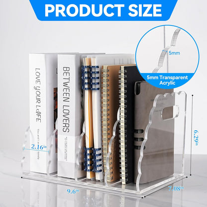 Adevar Clear Acrylic Magazine File Holder 4 Vertical Magazine File Organizer Binder Book Holder for Desk Acrylic Desk Organizer Clear Office Racks & Displays for Office Home Classroom