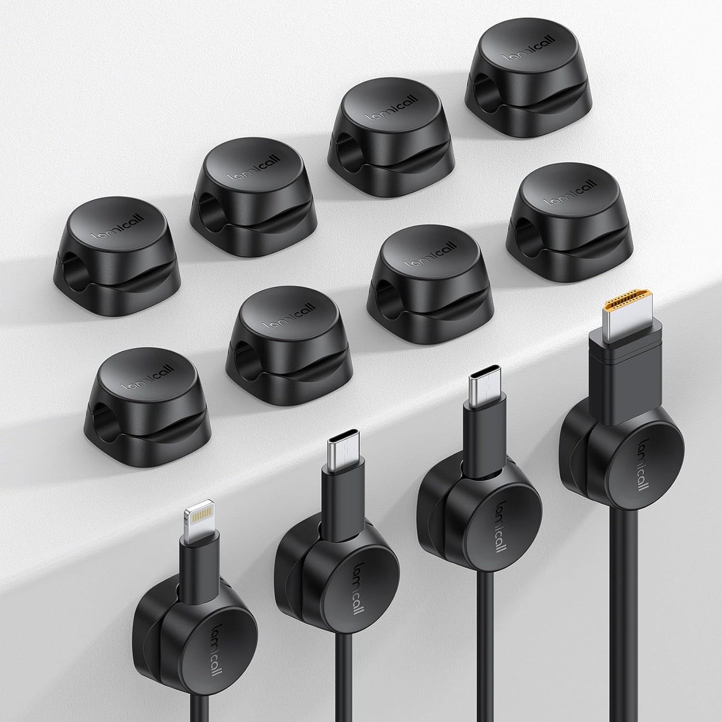 Lamicall Cord Organizer [1s Lock] Spring Cable Holder Clips - 6Pack Desk Cable Management Clips, Phone Charger Cord [Smooth Adjustable], Adhesive Wire Organizer Keeper for Nightstand Wall Car Office