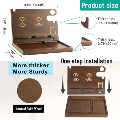 Wood Phone Docking Station Nightstand Organizer for Men 27W 2 Phone Wireless Charging Station with 4 Wireless Charger Stand for iPhone Apple Watch AirPod Mens Birthday Gift Ideas Key Holder