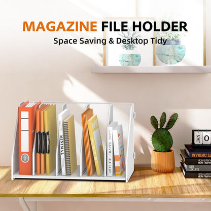 SUPEASY Binder Organizer, Magazine File Holder with 5 Vertical Compartments Rack, Metal Desk File Organizer & Binder Holders, Magazine Organizers for Office Desktop, Home, School, Classroom (Black)