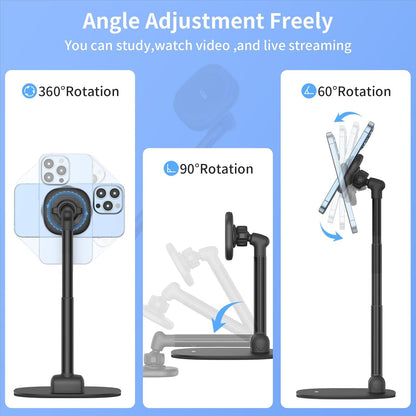 VRIG Magnetic Wireless Charger Phone Stand 360°Rotation Desktop Phone Holder Adjustable Cell Phone Stand for iPhone 17/17pro/16/15/14/13 Series Foldable Wireless Charging Station for Android/AirPod