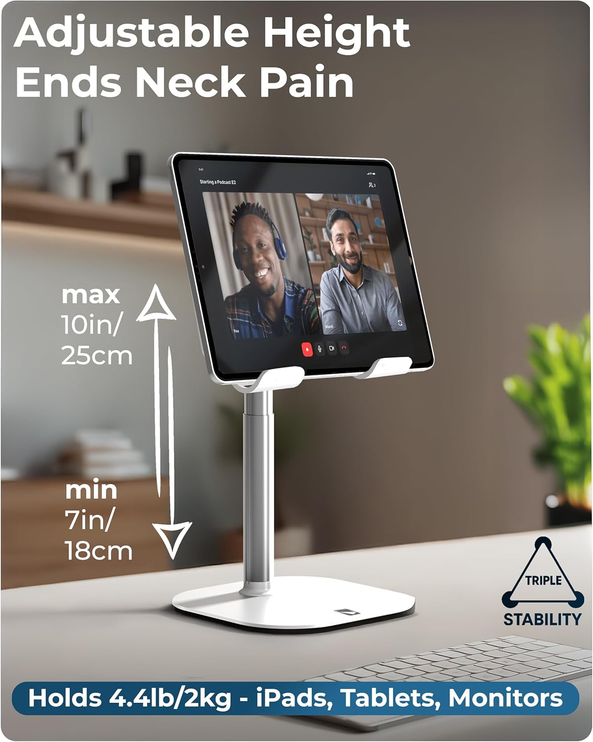 COOPER TabHolder, 7-10" Height Adjustable Tablet Stand, Premium iPad Stand for Desk, 270° Tilt iPad Holder for Desk, Tablet Holder, 15.6-17" Portable Monitor Support (Black)