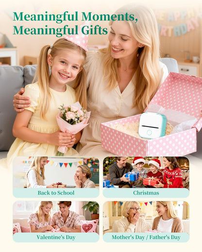 Memoking Sticker Maker - T02 Mini Sticker Printer Wireless Inkless Label Maker Portable Thermal Printer for Student Birthday Gift, Impresora Portátil for Note, DIY, Compatible with iOS & Android, Pink