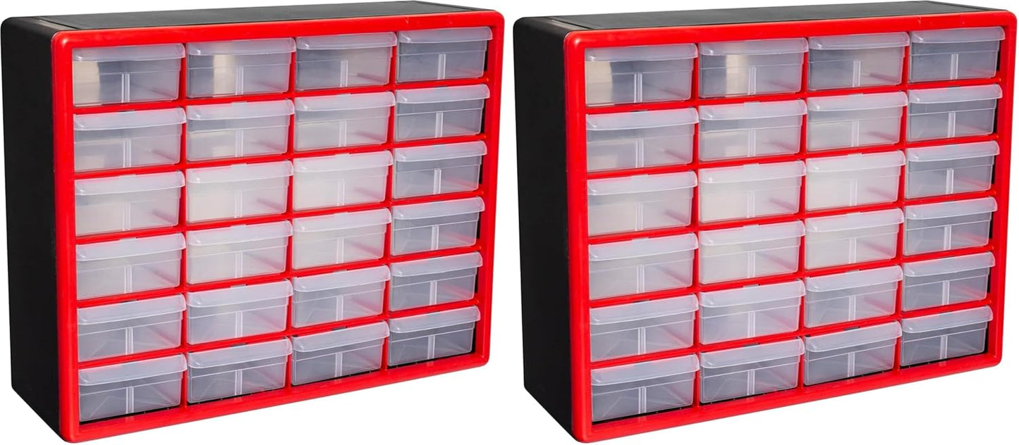 Akro-Mils 24-Drawer Plastic Drawer Storage Cabinet for Garage Organization, Bead Organizer, Building Bricks Storage, Teacher Toolbox, Makeup Organizer, 20" W x 6" D x 16" H, 10124 Black