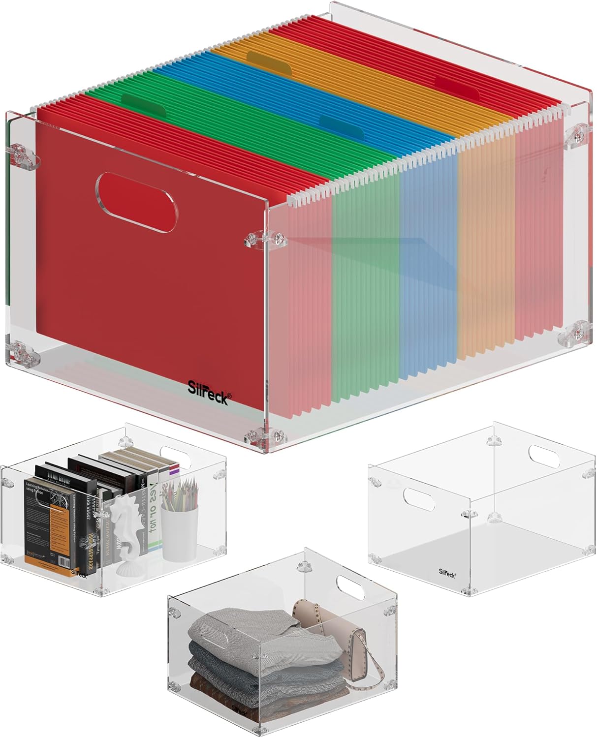 Silreck® Clear Acrylic File Organizer for Desk – Desktop Document Holder for A4 & Letter Size Papers, Sturdy Acrylic to Keep Office & Home Documents Neat