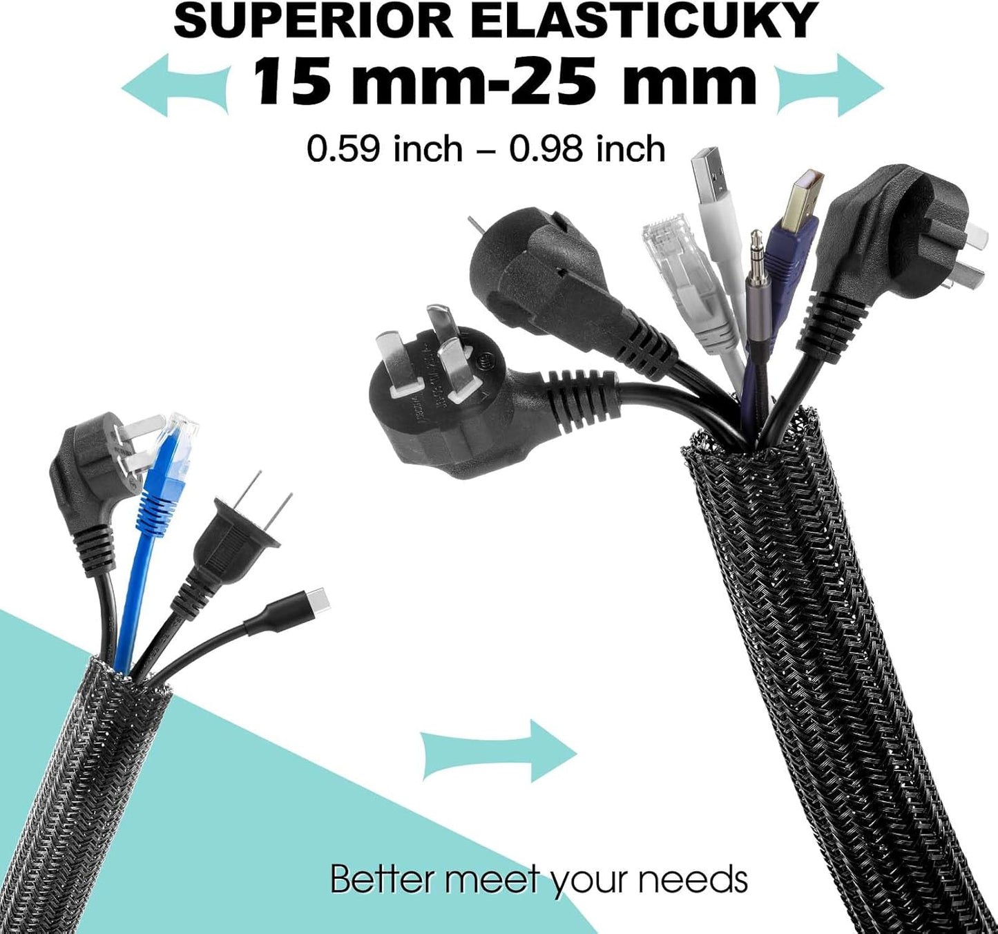 AGPTEK White Cable Sleeve, 2 Pack 5ft - 1.2 Inch Cable Management, Desk Cord Cover Organizer Wire Hider for Computer TV Wire Loom Tubing, Pet Proof Cord Protector from Cat Dog Chewing, White