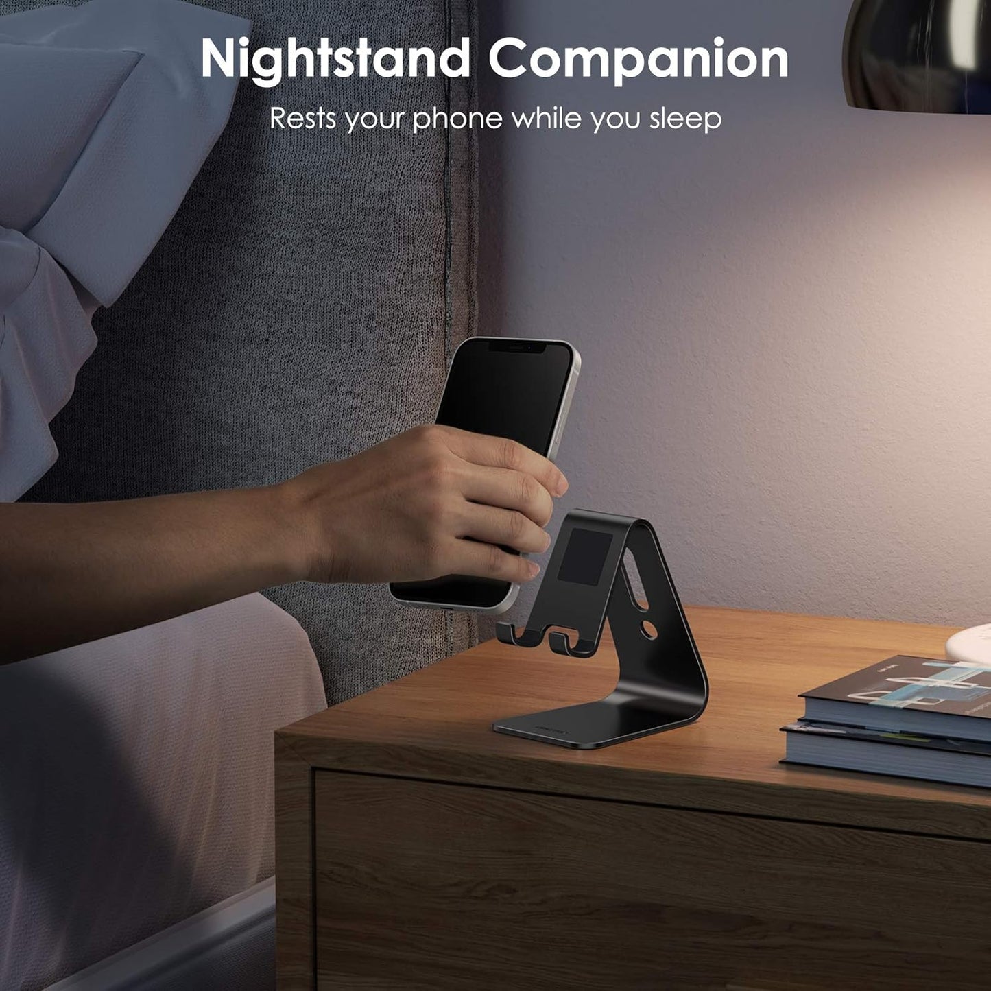 OMOTON Upgraded Aluminum Cell Phone Stand for Desk, C1 Durable Cellphone Dock with Protective Pads, Smart Stand Designed for iPhone17, 16/15/14/13 Pro Max Air, iPad mini, Android Phones,Rose Gold