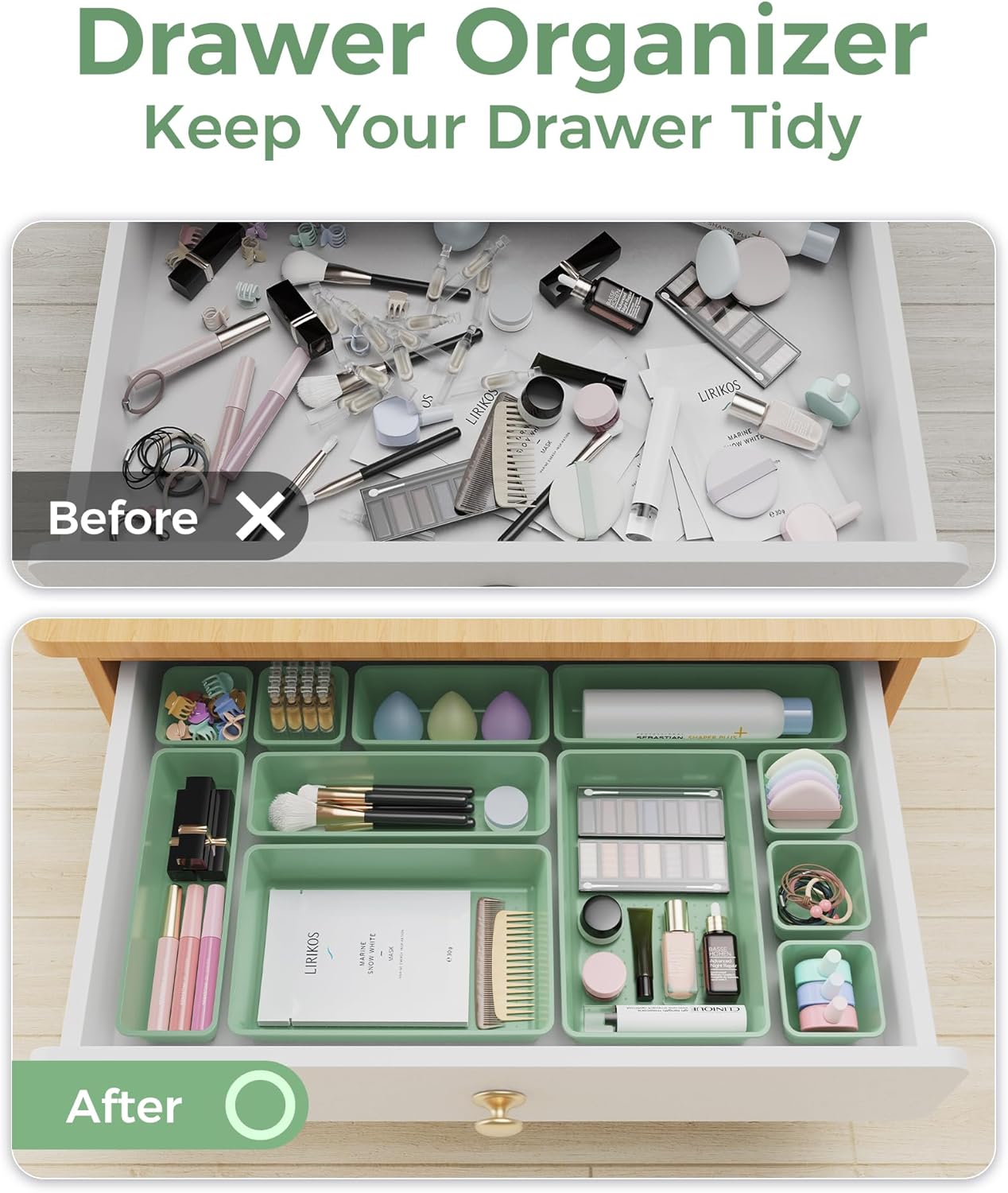 BiuLeon 25 PCS Plastic Drawer Organizers Set, 4-Sizes Vanity and Makeup Organizer, Desk and bathroom Drawer Organizer Trays, Organizers and Storage for Makeup, Jewelry, Gadgets, Utensils (Pink)
