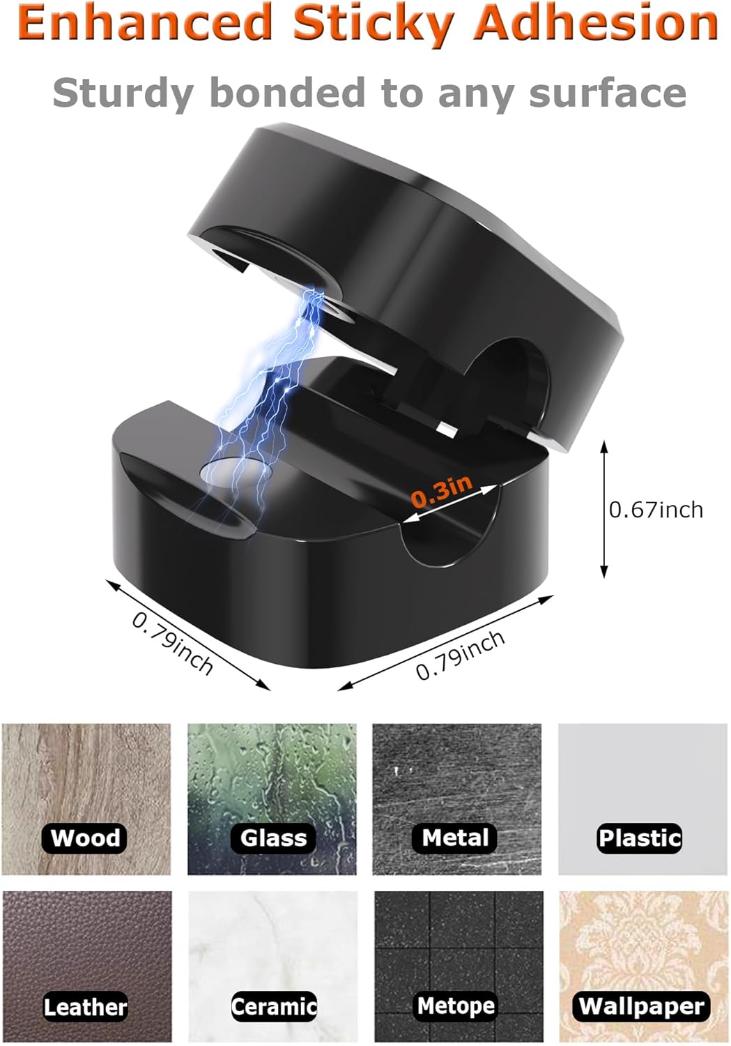 Magnetic Cable Clips, Adjustable Cord Holder Management, Adhesive Wire Keeper Organizer for Home Office Desk Phone PC Car Wall Desktop Nightstand Appliance (9-Pack Black Crystal)