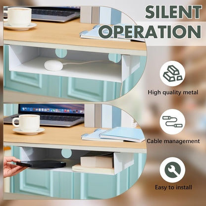 Yaocom 2 Pack Under Desk Hanging Shelf, Carbon Steel Storage Tray with Mute Felt Sheets, Mount Shelves Organizer for Office Home Workstation Gaming Desk Stand up(13x8x2.8 in/Storage Shelf,Black)