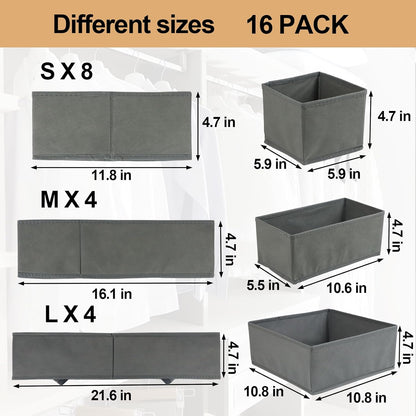Fordonral 12 Pack Drawer Organizer Clothes, Foldable Fabric Dresser Organizer Closet Organizers and Storage Box for Underwear,Folded Clothes,Baby Clothing,Socks,Bra,Towels,Ties(12 Pack,Gray)
