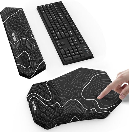 Ergonomic Mouse Pad and Keyboard Wrist Rest Support Set, Massage Design Mousepad for Carpal Tunnel Pain Relief, Memory Foam, Non-Slip PU Base for Computer Desk, Baby Blue