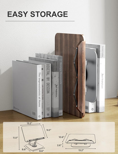 Tounee Book Stand for Reading, Adjustable Book Holder with 360° Swivel Base, Foldable Cookbook Stand Recipe Book Holder with Elastic Page Clips for Music Scores, Recipe, Tablet, Laptop-Gray
