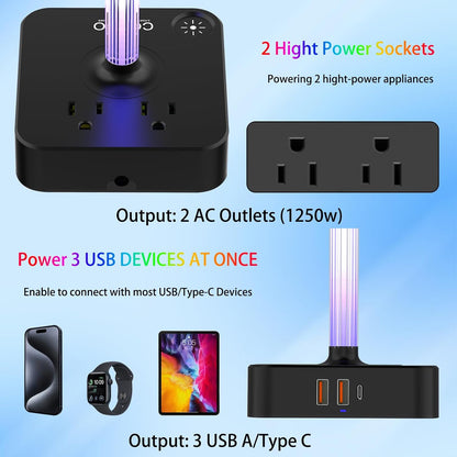 COZOO Headphone Stand with USB Charger Desktop Gaming Headset Holder Hanger with 3 USB Charging Station and 2 Outlets Power Strip,Suitable for Gaming, DJ,Wireless Earphone Display, Gamer Gifts for Men