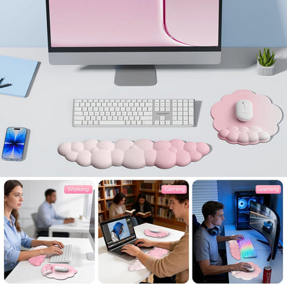 TECKNET Cloud Mouse Pad with Wrist Rest, Ergonomic Cloud Wrist Rest with Non-Slip Base, PU Leather Memory Foam Mouse Pad Wrist Support for Keyboard and Mouse, Pain Relief for Typing, Gaming, White
