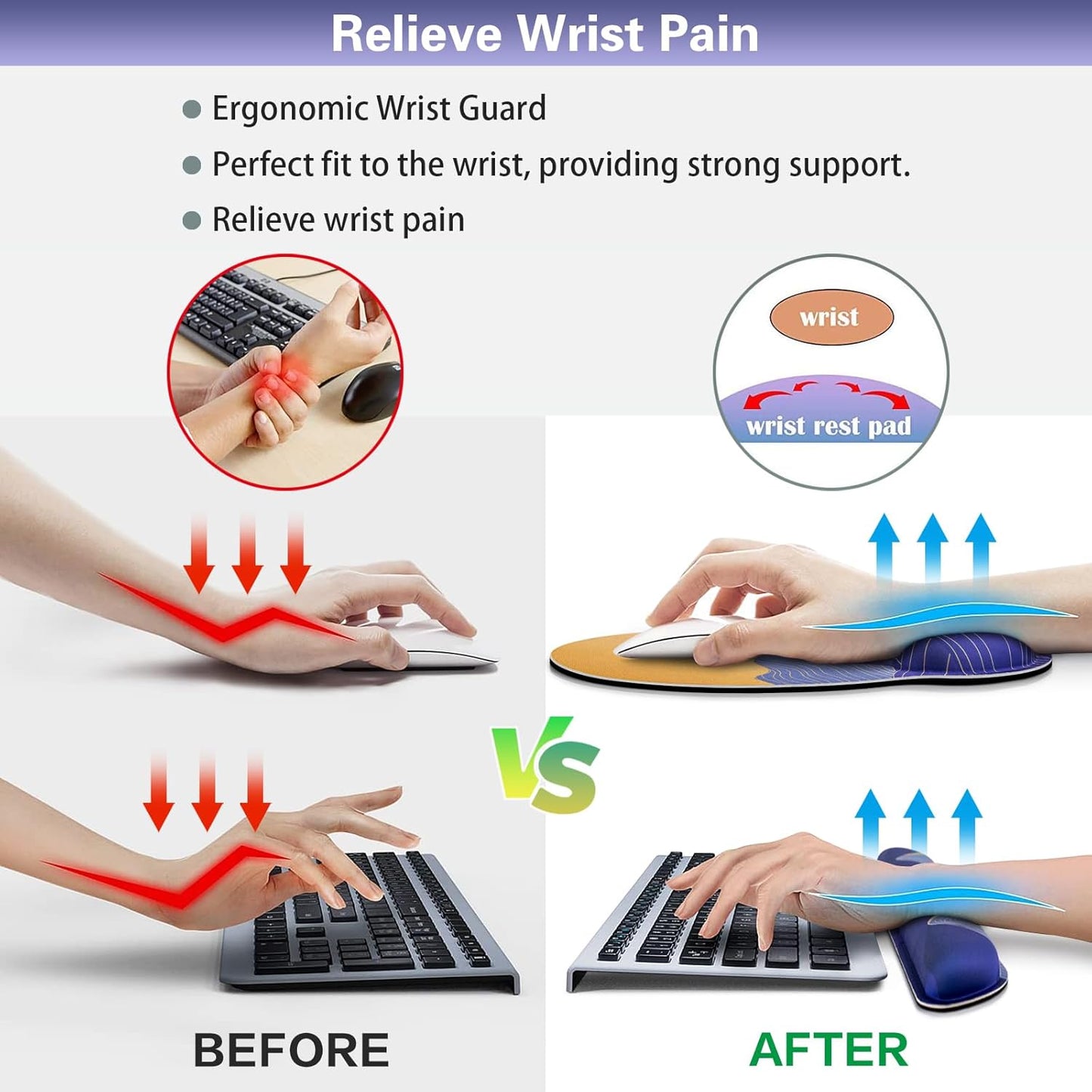 Mouse Pad with Wrist Rest Set, Qomolama 3-in-1 Wrist Support Mouse Pad Set, Floral Gaming Mousepad with Anti-Skid Base,Ergonomic Mouse Pad,Memory Foam Keyboard Gel Wrists Rest