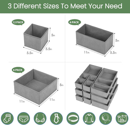 Criusia Drawer Organizer Clothes, 8 Pack Underwear Organizer, Foldable Closet Organizers and Storage Dresser Dividers for Clothes, Socks, Scarves, Ties (Gray)