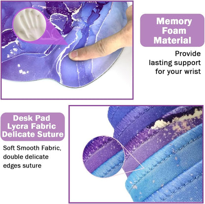Memory Foam Ergonomic Keyboard Wrist Rest Pad and Mouse Wrist Rest Support Mouse Pad Set for Office Gaming Easy Typing-Pink Fluid