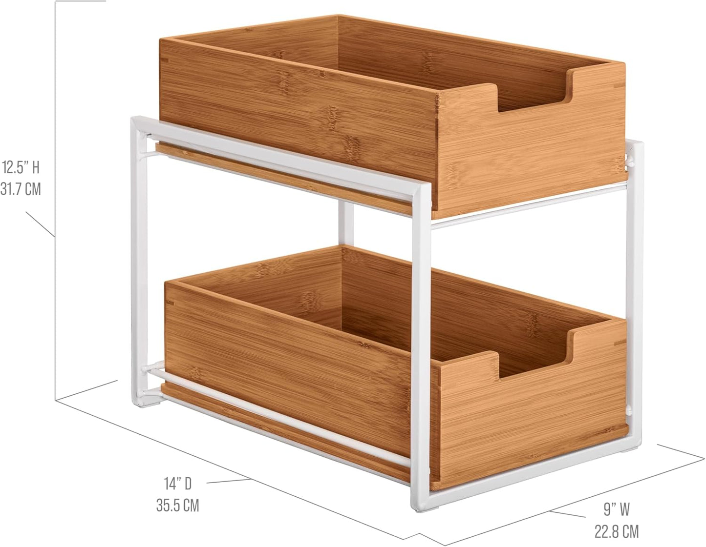 Seville Classics Bamboo Premium Organizer Storage Bins for Kitchen Silverware, Pantry, Closet, Office Desk, Pens, Utensils, Makeup, K Cup, Bamboo, Bag Holder Bin Set (4 Piece)