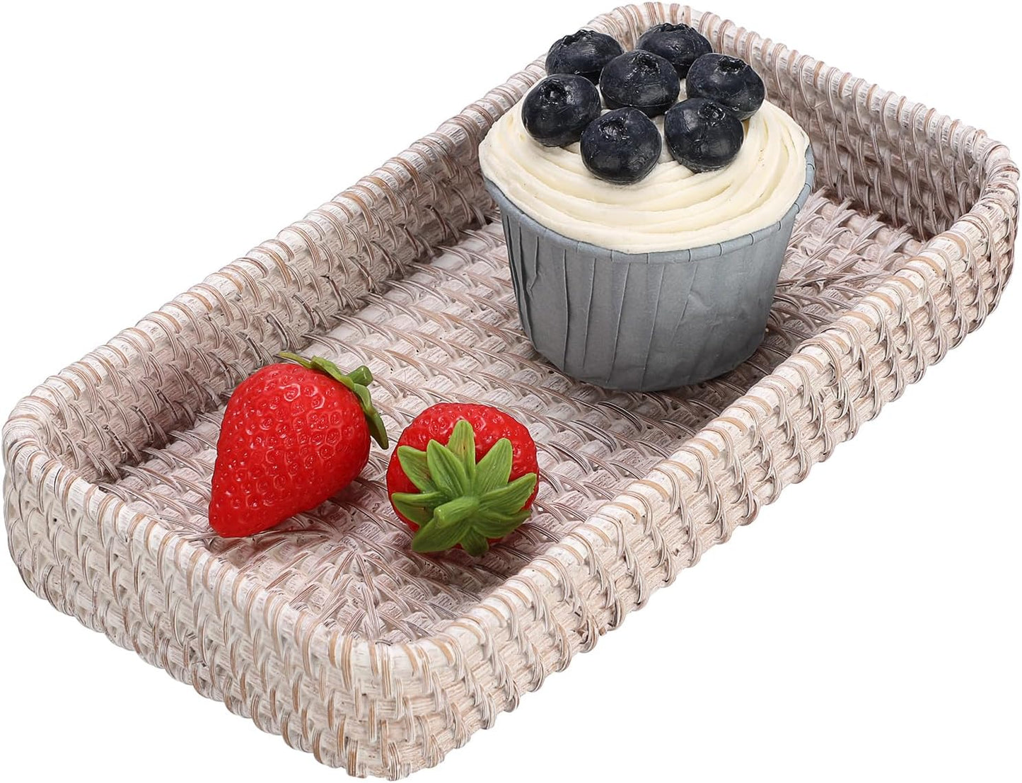 Hipiwe Key Basket Tray for Entryway Table Rattan Serving Tray Handwoven Wicker Baskets Vanity Trays Square Decorative Fruit Trays for Kitchen Counter Bedside Living Room Bathroom, 8.1"