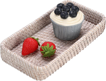 Hipiwe Key Basket Tray for Entryway Table Rattan Serving Tray Handwoven Wicker Baskets Vanity Trays Square Decorative Fruit Trays for Kitchen Counter Bedside Living Room Bathroom, 8.1"