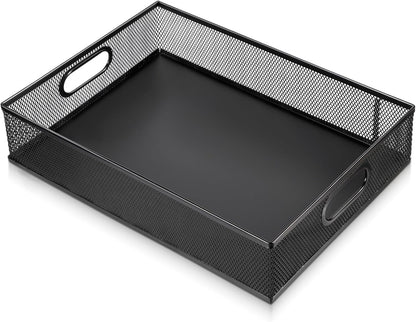 Desk Drawer Organizer, A4 Large Black Mesh Drawer Organizer Portable Desk Paper Letter Mail Basket Tray Versatile Metal Wire Storage Tray with Handle for Home Office Organizing Supplies, 13 X 9 Inches