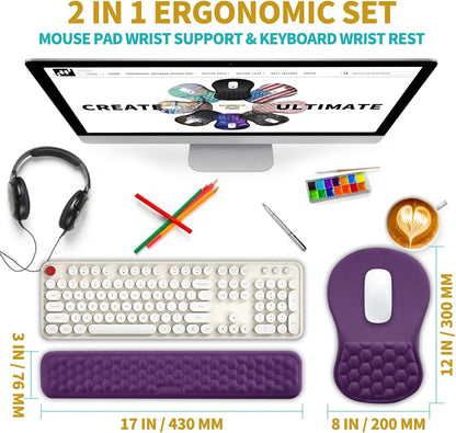 Hokafenle 2 in 1 Ergonomic Mouse Pad Wrist Support & Wrist Rest for Computer Keyboard Set, with Relieve Carpal Tunnel Pain Massage Bulge and Full Memory Gel Design (2In1 Set, Light Green)