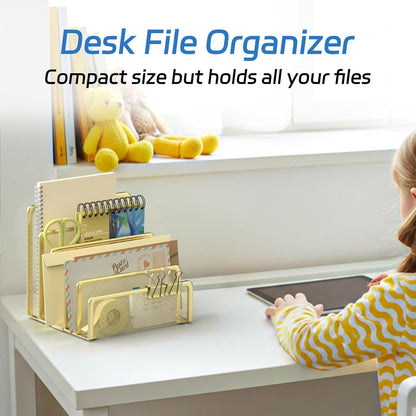 Mail Organizer Countertop with 5 Slot, Metal Mail Holder for Desk, File Holder Letter Sorter for Envelope, Bill and Document (Rose Gold)
