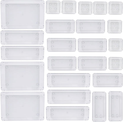 Drawer Organizer with Non-Slip Silicone Pads Set of 15,Clear Plastic Vanity Organizer Storage Bins Containers,4 Size Desk Organizer Tray