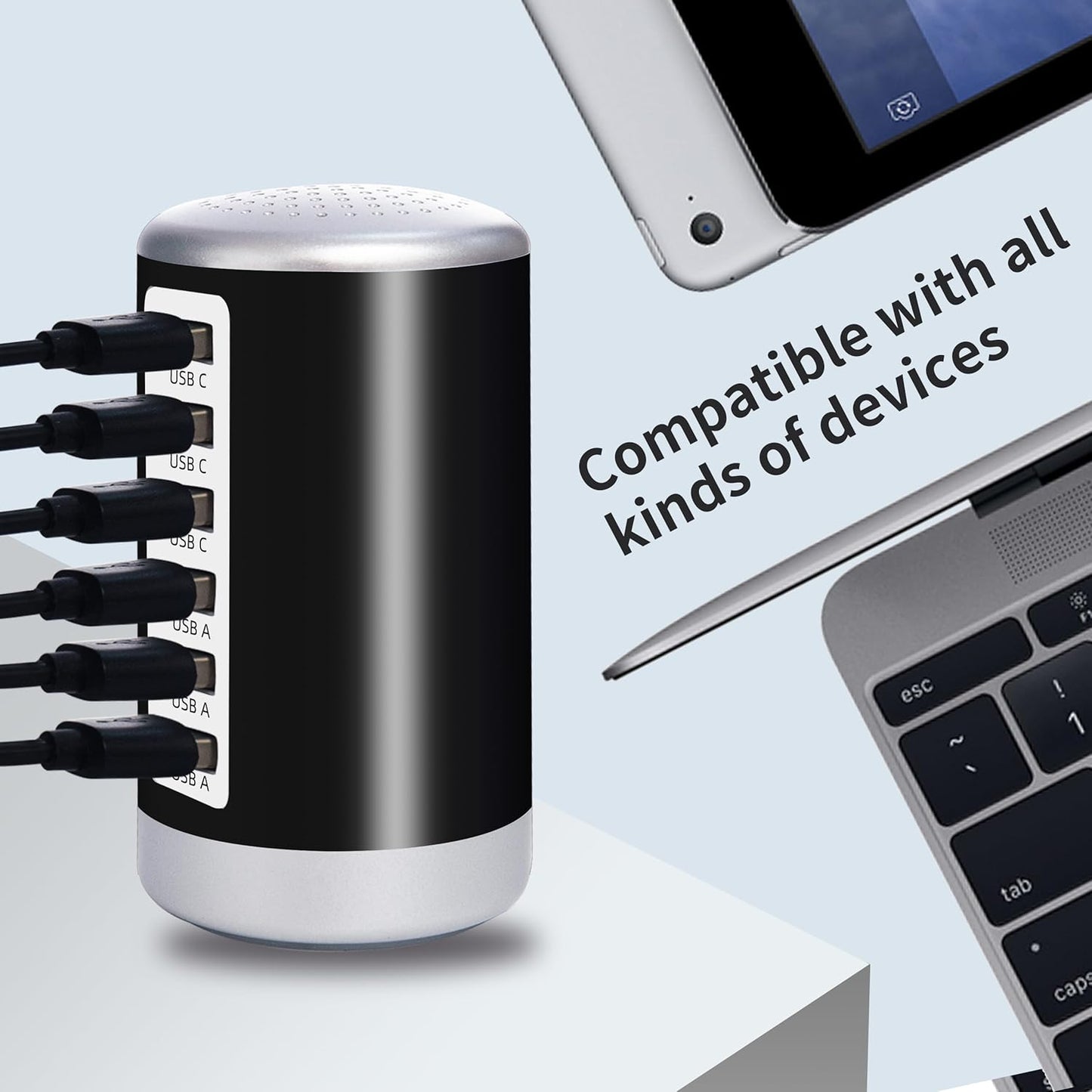 Universal USB Charger 6-Port Desktop USB Charging Station Hub with Smart Identification Technology Compatible with iPhone iPad Cell Phone Tablets(Purple)