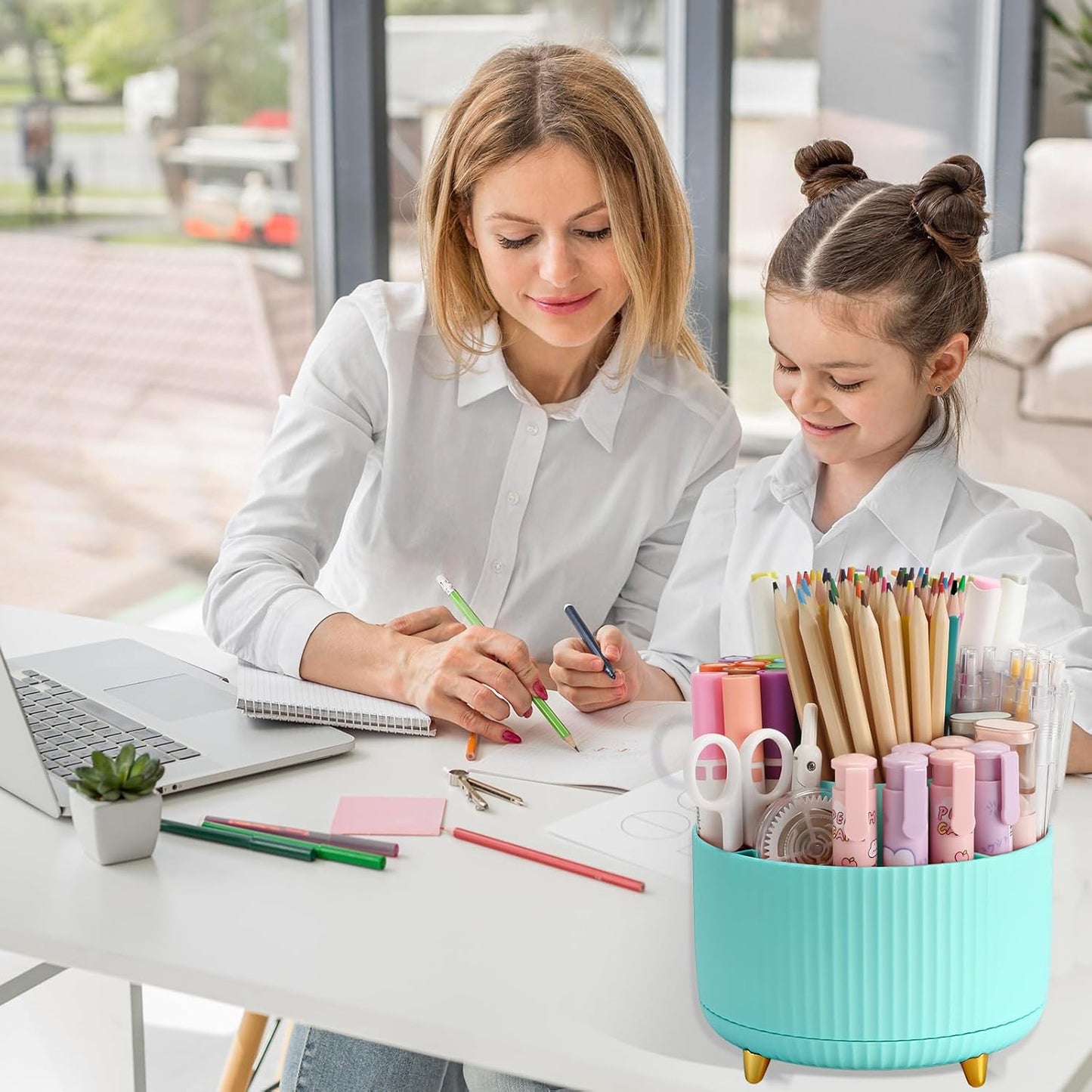 Camelmother Pen Holder For Desk With 5 Slots 360°Rotating Pencil Holder Makeup Organiezr Teacher Supplies Office decor (purple)