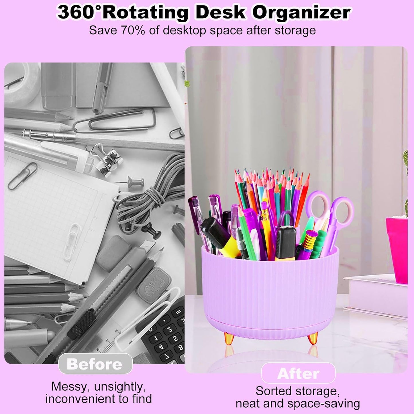 Gawsey Gold Desk Organizers and Accessories Set with 360-Degree Rotating Pen Holder, Acrylic Stapler, Tape Holder, Staple Remover, Binder/Paper Clips Kit, Scissor and 1 Box of Staples