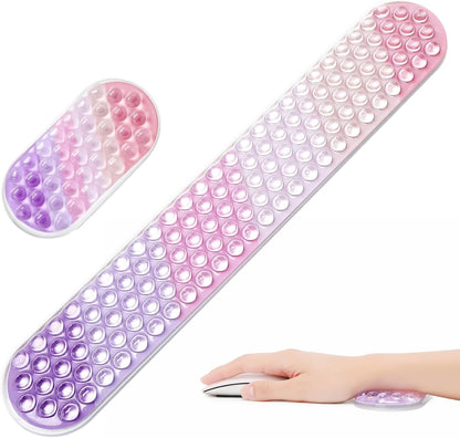 MEGREZ Clear Gel Wrist Rest for Keyboard and Mouse, Cute Crystal Gel WristRest, Ergonomic Wrist Rest Set, Cloud Wrist Rest Keyboard, Pink