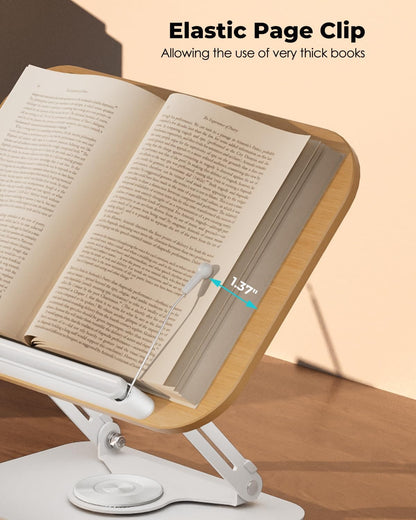 Viozon Book Stand for Reading,Book Holder, Height&Angle Adjustable, 360° Rotating Base, Foldable and Portable, Lightweight for Office, Kitchen, School Textbook, Recipe, Magazine,Kindle,Tablet DW
