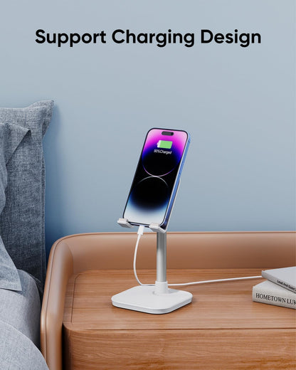 Cell Phone Stand, Adjustable Height Phone Stand for Desk, Eye Level Desktop Phone Holder Compatible with iPhone, Pro Max, Samsung, and All Mobile Phones up to 10''