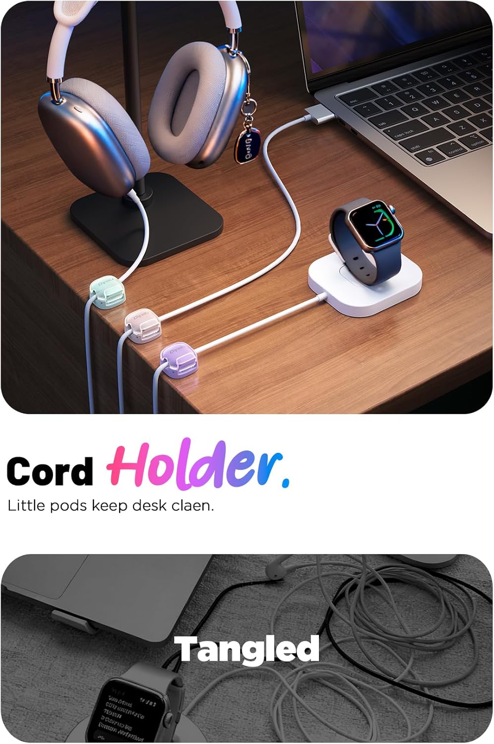 Cable Clips,8 Pack Cord Holder Cord Organizer [1s Lock & Strongest Adhesive] Spring Cord Clips Phone Charger Wire Desk Cable Management Nightstand Home Office School Decor Women Cute Desk Accessories