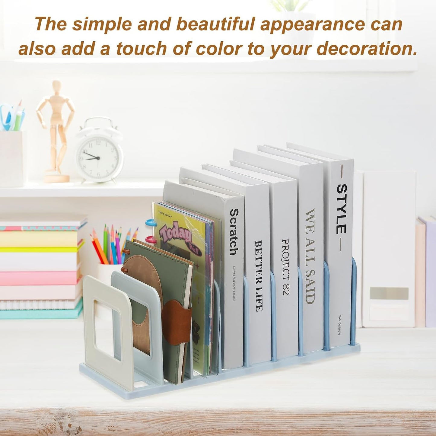 PATIKIL Vertical File Organizer, 8 Slots Desk File Organizer Vertical Upright Holder Plastic Adjustable Shelf Dividers for Desktop Sorter Office Magazine Rack Stand Bookshelf, Green