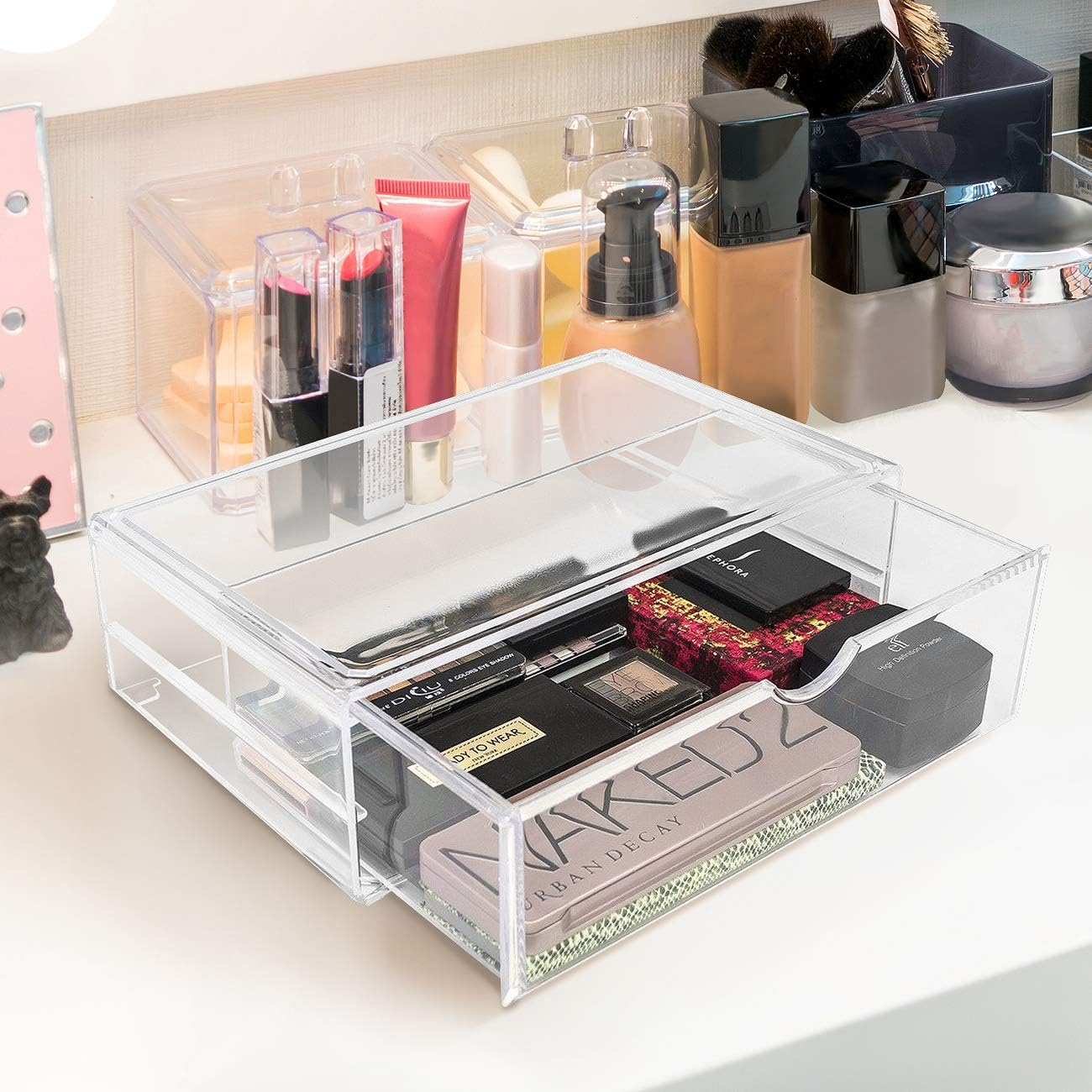 Sorbus Large Stackable Acrylic Drawers - 1 Clear Storage Drawers for Organizing Make up, Nail Polish, Hair Accessories, and Beauty Supplies - Makeup Organizer for Vanity, Bathroom Organizer Countertop