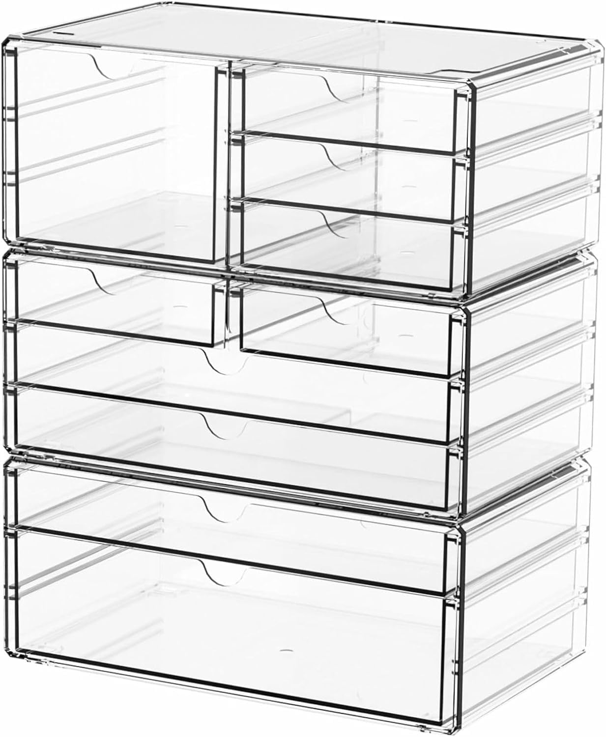 Yieach 2 Pack Acrylic Storage Drawers With 6 Drawers,Stackable Desk Organizer and Makeup Organizer,Large Clear Office Supplies Organizer for Pen,Stationary,Palettes,Arts Craft Organizers and Storage
