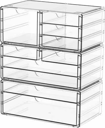 Yieach 2 Pack Acrylic Storage Drawers With 6 Drawers,Stackable Desk Organizer and Makeup Organizer,Large Clear Office Supplies Organizer for Pen,Stationary,Palettes,Arts Craft Organizers and Storage
