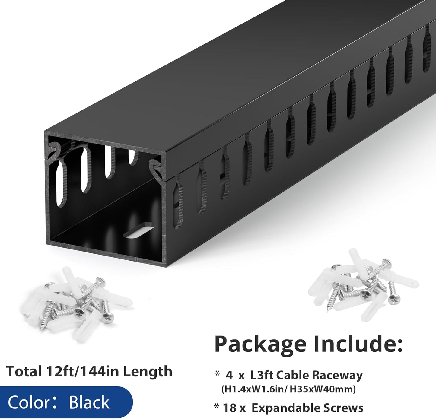 ZhiYo 2 x 2in Professional Server Rack Cable Management Raceway, 99in (6X L16.5in) Cable Raceway Kit, Electrically Safe PVC Open Slot Wire Raceway for Under Desk/Computer/Network Cords, Black