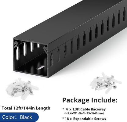 ZhiYo 2 x 2in Professional Server Rack Cable Management Raceway, 99in (6X L16.5in) Cable Raceway Kit, Electrically Safe PVC Open Slot Wire Raceway for Under Desk/Computer/Network Cords, Black