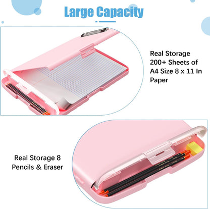 Hongri Clipboard with Storage with Pen Holder, Folder Nursing Clip Board 8.5 x 11 Foilo-Side Opening, High Capacity, Light Weight for Teachers, Classroom. Size 14 x 9.6 x 1.2 in(Pink)
