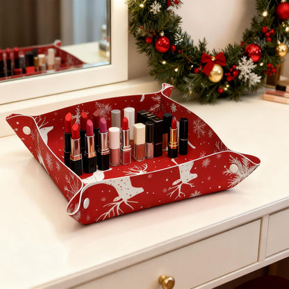 Tray Leather Valet Tray Forest Tree Reindeer Catchall Trays Key Organizer Night Stand Organizer Bedside Vanity Trays Decor for Entryway Table