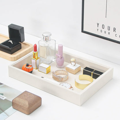 Bedside Organizer - Multi-use Nightstand & Desk-top Catchall Tray for Jewelry, Sunglasses, Phone, Watch, Perfume, Lipstick (Beige 3Grid)