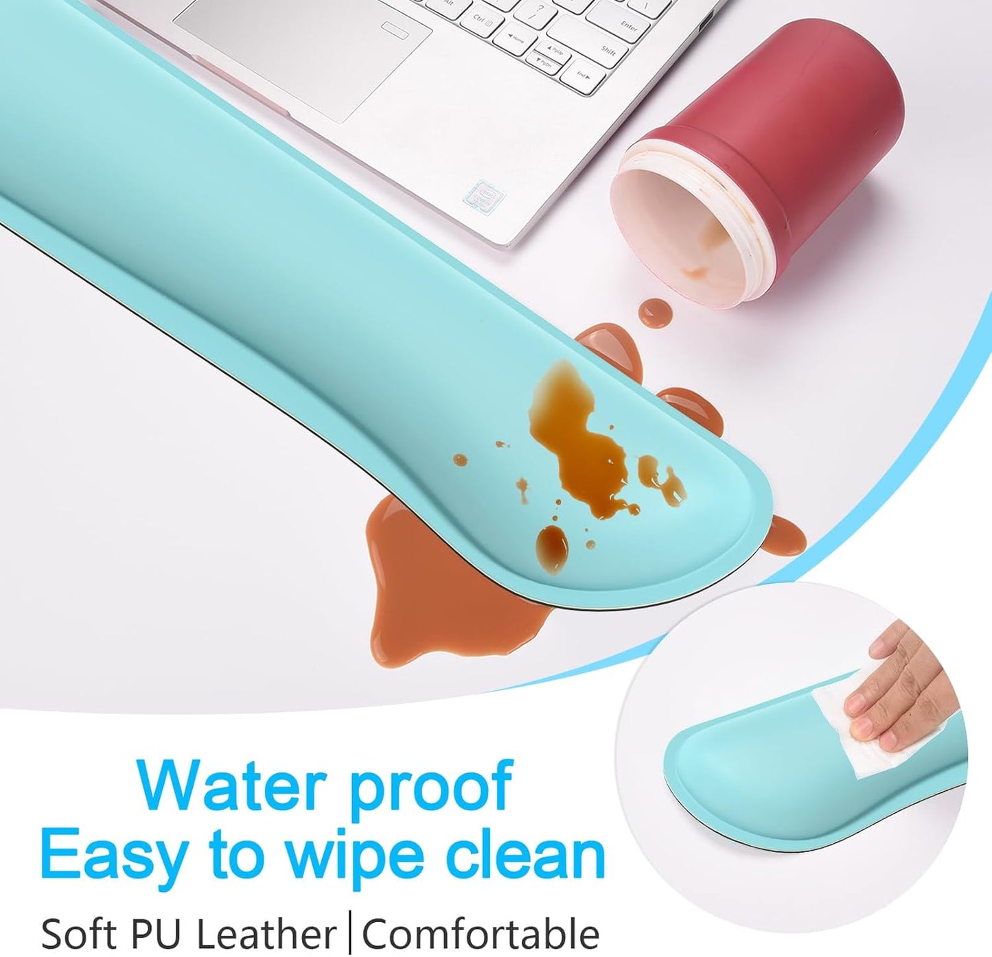 Dapesuom Keyboard Wrist Rest Set, Cute PU Leather Wrist Cushion for Computer Keyboard and Mousepad, Memory Foam Mouse Pad Rests Support with Non-Slip Base for Typing Pain Relief Laptop, Colonial White